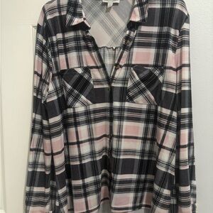 Plaid Button Down Shirt - Pink and Black